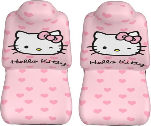 2 PCS Kawaii Cat Car Seat Covers Pink Car Interior Seat Accessories Women Cute Car Front Seat Protectors Universal Fit for Car Auto Truck Van SUV Sedan Vehicle in Saudi Arabia