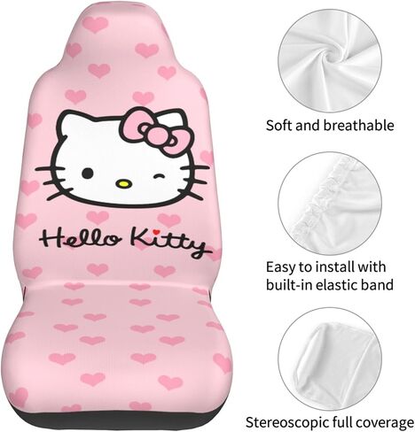 2 PCS Kawaii Cat Car Seat Covers Pink Car Interior Seat Accessories Women Cute Car Front Seat Protectors Universal Fit for Car Auto Truck Van SUV Sedan Vehicle in Saudi Arabia