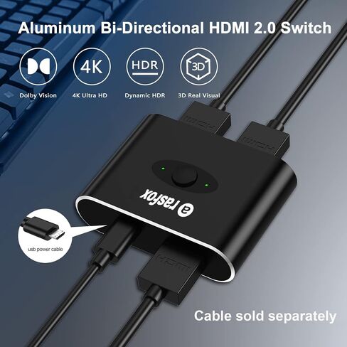 AB201 HDMI Switch، 4K@60hz HDMI Splitter، HDMI Switcher 2 in 1 Out، HDMI Switch Splitter، HDMI 2.0 ثنائي الاتجاه، يدعم 3D، 4K، HDR، متوافق مع PS4/Xbox، DVD Fire Stick HDTV in Kuwait