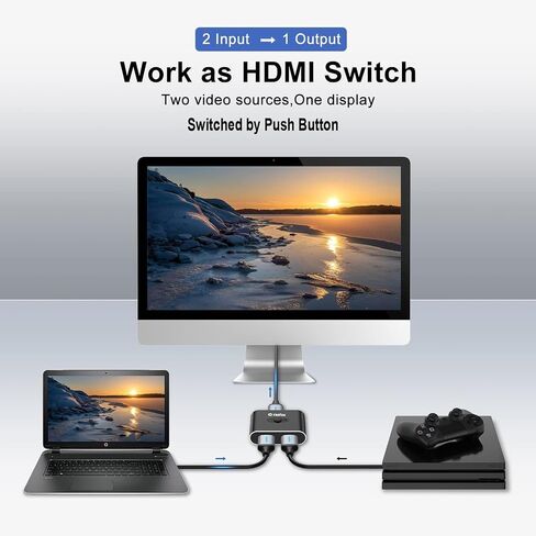 AB201 HDMI Switch، 4K@60hz HDMI Splitter، HDMI Switcher 2 in 1 Out، HDMI Switch Splitter، HDMI 2.0 ثنائي الاتجاه، يدعم 3D، 4K، HDR، متوافق مع PS4/Xbox، DVD Fire Stick HDTV in Kuwait