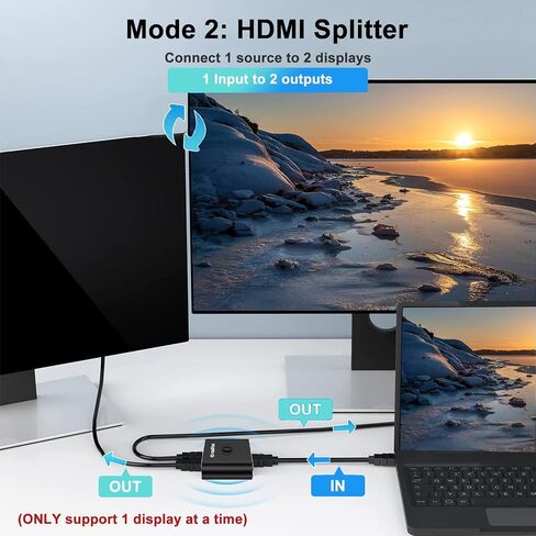 AB201 HDMI Switch، 4K@60hz HDMI Splitter، HDMI Switcher 2 in 1 Out، HDMI Switch Splitter، HDMI 2.0 ثنائي الاتجاه، يدعم 3D، 4K، HDR، متوافق مع PS4/Xbox، DVD Fire Stick HDTV in Kuwait