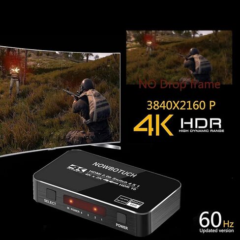 4K 60Hz 4x1 HDMI Switch 4 Ports HDMI 2.0 Switcher Selector 4 in 1 Out HDMI Splitter with IR Remote Supports HDCP 2.2 Ultra HD HDR10 3D HD1080P Dolby DST for PS4 Xbox Fire Stick PC and More in Kuwait