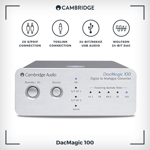 Cambridge Audio DacMagic 100 S/PDIF محول رقمي إلى تناظري DAC مع مدخل Toslink، متوافق مع التلفزيون، 192 كيلو هرتز (فضي) in Kuwait