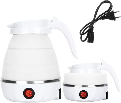 Electric Portable Kettle, Travel Kettle, Camping Kettle, Travel Foldable Kettle with Silicone Electric Insulation Heating Boiler Tea Pot for Camping 600ml, White TKWT01 in Kuwait