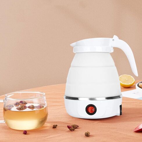 Electric Portable Kettle, Travel Kettle, Camping Kettle, Travel Foldable Kettle with Silicone Electric Insulation Heating Boiler Tea Pot for Camping 600ml, White TKWT01 in Kuwait