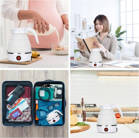 Electric Portable Kettle, Travel Kettle, Camping Kettle, Travel Foldable Kettle with Silicone Electric Insulation Heating Boiler Tea Pot for Camping 600ml, White TKWT01 in Kuwait