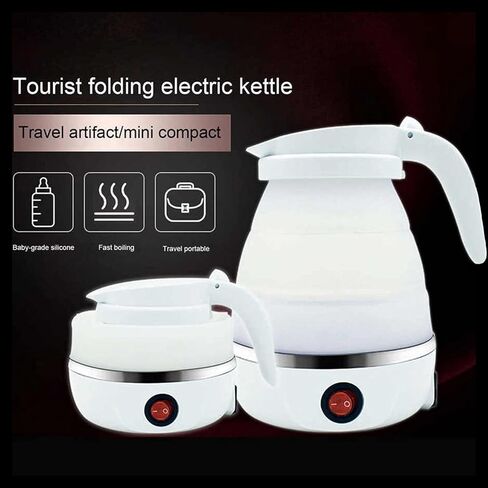 Electric Portable Kettle, Travel Kettle, Camping Kettle, Travel Foldable Kettle with Silicone Electric Insulation Heating Boiler Tea Pot for Camping 600ml, White TKWT01 in Kuwait