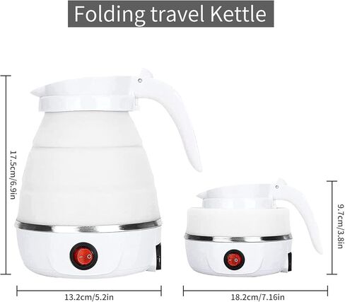 Electric Portable Kettle, Travel Kettle, Camping Kettle, Travel Foldable Kettle with Silicone Electric Insulation Heating Boiler Tea Pot for Camping 600ml, White TKWT01 in Kuwait