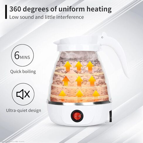 Electric Portable Kettle, Travel Kettle, Camping Kettle, Travel Foldable Kettle with Silicone Electric Insulation Heating Boiler Tea Pot for Camping 600ml, White TKWT01 in Kuwait