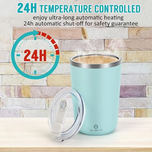 كوب قهوة يمكن التحكم في درجة حرارته، كوب تسخين ذاتي يصل إلى 140 درجة فهرنهايت، كوب قهوة ذاتي التحريك 2 في 1 مع غطاء، كوب خلط ذاتي الإغلاق للقهوة والشاي والكاكاو 13oz in Kuwait