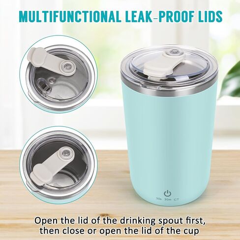 كوب قهوة يمكن التحكم في درجة حرارته، كوب تسخين ذاتي يصل إلى 140 درجة فهرنهايت، كوب قهوة ذاتي التحريك 2 في 1 مع غطاء، كوب خلط ذاتي الإغلاق للقهوة والشاي والكاكاو 13oz in Kuwait