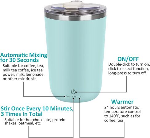 كوب قهوة يمكن التحكم في درجة حرارته، كوب تسخين ذاتي يصل إلى 140 درجة فهرنهايت، كوب قهوة ذاتي التحريك 2 في 1 مع غطاء، كوب خلط ذاتي الإغلاق للقهوة والشاي والكاكاو 13oz in Kuwait