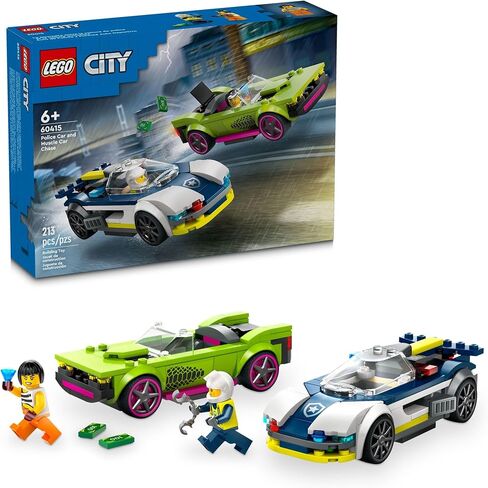 LEGO City Police Car and Muscle Car Chase, Emergency Vehicle Toy for Boys and Girls, Fun Gift for Kids Ages 6+ who Love Pretend Play Toys, Police Car Toy with Officer and Crook Minifigures, 60415 in Kuwait