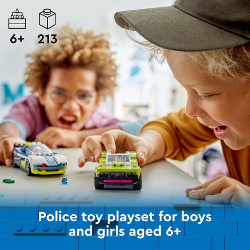 LEGO City Police Car and Muscle Car Chase, Emergency Vehicle Toy for Boys and Girls, Fun Gift for Kids Ages 6+ who Love Pretend Play Toys, Police Car Toy with Officer and Crook Minifigures, 60415 in Kuwait