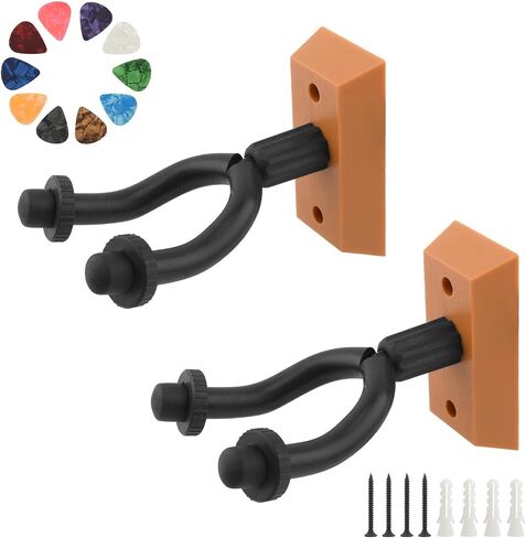 2 Pack Guitar Wall Mount U-Shaped Guitar Wall Hanger Wood Guitar Hanger Guitar Holder Hook for Acoustic,Electric Guitar,Bass,Gift for Guitar Player Men Boy(Black Wood,Size:3.82x 1.8x5.7inch) in Saudi Arabia