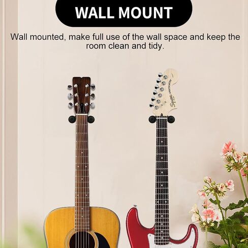 2 Pack Guitar Wall Mount U-Shaped Guitar Wall Hanger Wood Guitar Hanger Guitar Holder Hook for Acoustic,Electric Guitar,Bass,Gift for Guitar Player Men Boy(Black Wood,Size:3.82x 1.8x5.7inch) in Saudi Arabia