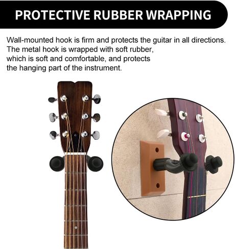2 Pack Guitar Wall Mount U-Shaped Guitar Wall Hanger Wood Guitar Hanger Guitar Holder Hook for Acoustic,Electric Guitar,Bass,Gift for Guitar Player Men Boy(Black Wood,Size:3.82x 1.8x5.7inch) in Saudi Arabia
