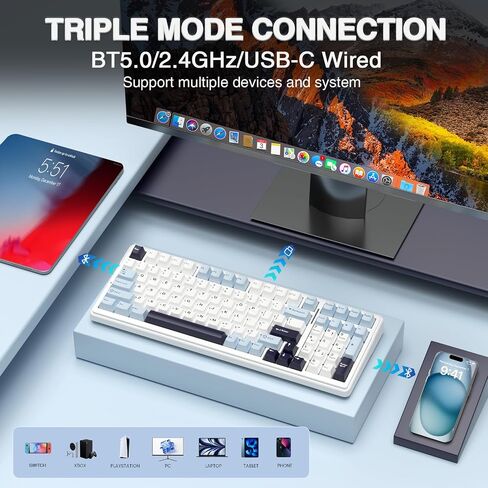 AULA F99 Wireless Mechanical Keyboard, Hot Swappable Custom Keyboard,Pre-lubed Linear Switches,Gasket Structure,RGB Backlit Gaming Keyboard (Blue&White) in Kuwait