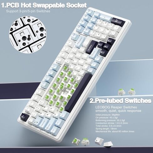 AULA F99 Wireless Mechanical Keyboard, Hot Swappable Custom Keyboard,Pre-lubed Linear Switches,Gasket Structure,RGB Backlit Gaming Keyboard (Blue&White) in Kuwait