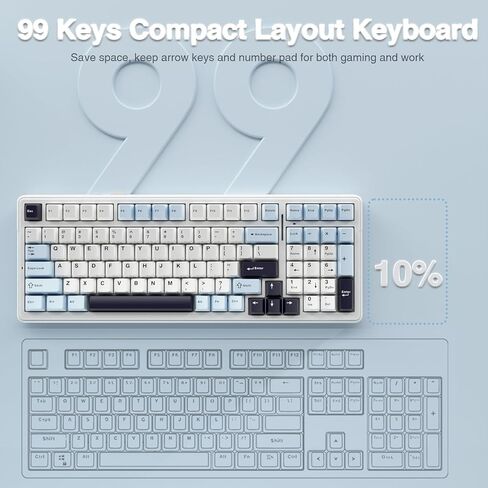 AULA F99 Wireless Mechanical Keyboard, Hot Swappable Custom Keyboard,Pre-lubed Linear Switches,Gasket Structure,RGB Backlit Gaming Keyboard (Blue&White) in Kuwait