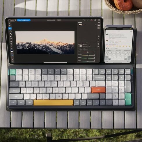 لوحة مفاتيح ميكانيكية لاسلكية nuphy Air96 V2، 100 مفتاح لوحة مفاتيح بإضاءة خلفية RGB، تدعم تقنية Bluetooth 5.1،2.4G والاتصال السلكي، للكمبيوتر / الكمبيوتر المحمول / Windows / Mac - مفتاح Gateron Moss باللون الرمادي in Kuwait