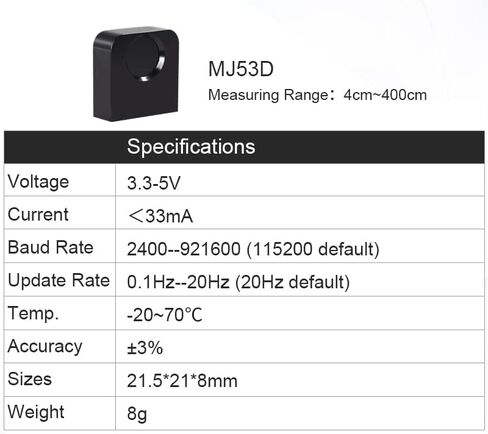 MJ53D TOF10120، vl53l1x 4-400 سم وحدة مسافة مستشعر الليزر، مستشعر TOF UART IIC مخرج 3.3-5 فولت، مسافة طيران بالليزر لـ Arduino وRaspberry pi in Saudi Arabia