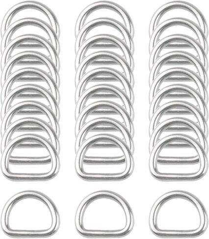 30 قطعة 304 الفولاذ المقاوم للصدأ ملحومة D-خواتم معدنية D حلقة لأكياس الأجهزة حلقة مقاود الكلب ، اكسسوارات اليد DIY (0.6 "/15 مللي متر) in Kuwait