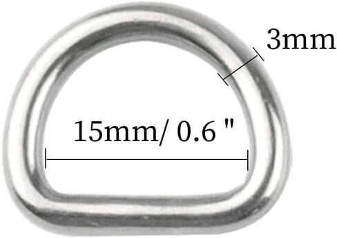 30 قطعة 304 الفولاذ المقاوم للصدأ ملحومة D-خواتم معدنية D حلقة لأكياس الأجهزة حلقة مقاود الكلب ، اكسسوارات اليد DIY (0.6 "/15 مللي متر) in Kuwait