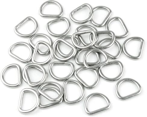 30 قطعة 304 الفولاذ المقاوم للصدأ ملحومة D-خواتم معدنية D حلقة لأكياس الأجهزة حلقة مقاود الكلب ، اكسسوارات اليد DIY (0.6 "/15 مللي متر) in Kuwait