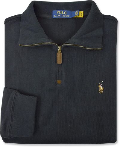 Polo Ralph Lauren Men's Half Zip French Rib Cotton Pullover Sweater (Black, XX-Large) in Saudi Arabia