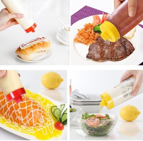 4 Hole Jam Squeeze Bottle with Cap Lids, 300ml Large Capacity Leak Proof Condiment Squeeze Sauce Bottles for Salad Dressing, Ketchup, Mayonnaise, Olive Oil (Red) in Saudi Arabia