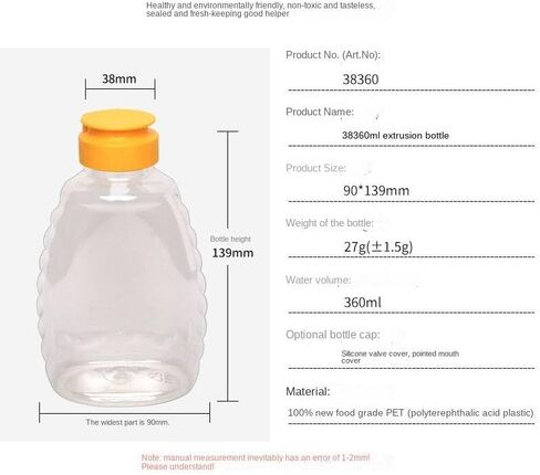 واضح البلاستيك جرة العسل البلاستيك نمط زجاجة العسل ضغط زجاجة فارغة إعادة الملء العسل موزع الوجه العلوي شراب الحاويات مانعة للتسرب العسل الحاويات الترمس العسل جرة in Kuwait