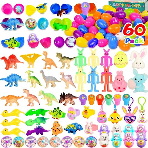 60 قطعة من بيض عيد الفصح المملوء مسبقًا مع ألعاب بالداخل، هدايا حشو سلة عيد الفصح للأطفال الصغار، حشو بيض عيد الفصح في بيض عيد الفصح البلاستيكي المملوء، هدايا حفلات عيد الفصح جائزة صيد بيض عيد الفصح في الفصل الدراسي in Kuwait