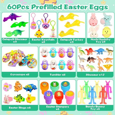 60 قطعة من بيض عيد الفصح المملوء مسبقًا مع ألعاب بالداخل، هدايا حشو سلة عيد الفصح للأطفال الصغار، حشو بيض عيد الفصح في بيض عيد الفصح البلاستيكي المملوء، هدايا حفلات عيد الفصح جائزة صيد بيض عيد الفصح في الفصل الدراسي in Kuwait