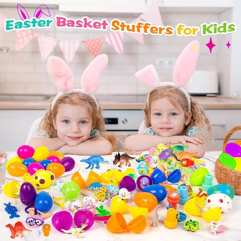 60 قطعة من بيض عيد الفصح المملوء مسبقًا مع ألعاب بالداخل، هدايا حشو سلة عيد الفصح للأطفال الصغار، حشو بيض عيد الفصح في بيض عيد الفصح البلاستيكي المملوء، هدايا حفلات عيد الفصح جائزة صيد بيض عيد الفصح في الفصل الدراسي in Kuwait