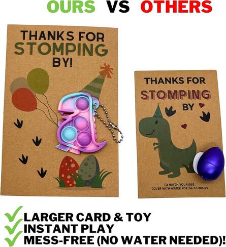 حزمة هدايا حفلات الديناصورات: 20 بطاقة شكر على الدوس مع لعبة دينو بوب إت فيدجيت، حشوات حقائب جودي - للأطفال والأطفال الصغار والأولاد والبنات وأعياد ميلاد الديناصورات والديكورات واللوازم in Kuwait