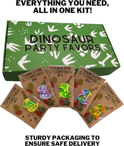 حزمة هدايا حفلات الديناصورات: 20 بطاقة شكر على الدوس مع لعبة دينو بوب إت فيدجيت، حشوات حقائب جودي - للأطفال والأطفال الصغار والأولاد والبنات وأعياد ميلاد الديناصورات والديكورات واللوازم in Kuwait