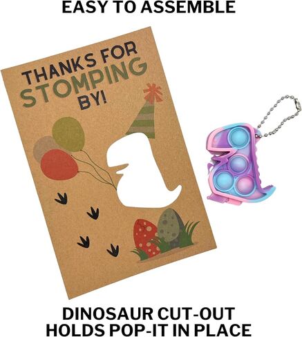 حزمة هدايا حفلات الديناصورات: 20 بطاقة شكر على الدوس مع لعبة دينو بوب إت فيدجيت، حشوات حقائب جودي - للأطفال والأطفال الصغار والأولاد والبنات وأعياد ميلاد الديناصورات والديكورات واللوازم in Kuwait