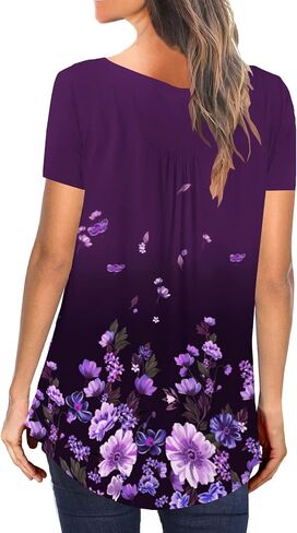 BeadChica Women's Casual Tunic Tops To Wear With Leggings Short Sleeve Flare Summer Loose TShirts Flowy Lace Blouses in Saudi Arabia