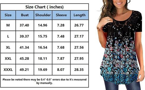 BeadChica Women's Casual Tunic Tops To Wear With Leggings Short Sleeve Flare Summer Loose TShirts Flowy Lace Blouses in Saudi Arabia