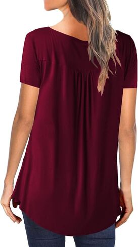 BeadChica Women's Casual Tunic Tops To Wear With Leggings Short Sleeve Flare Summer Loose TShirts Flowy Lace Blouses in Saudi Arabia