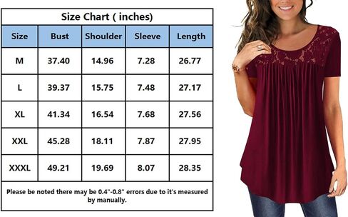 BeadChica Women's Casual Tunic Tops To Wear With Leggings Short Sleeve Flare Summer Loose TShirts Flowy Lace Blouses in Saudi Arabia