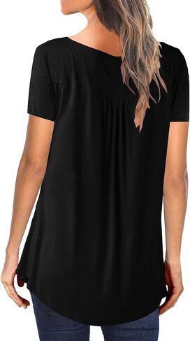 BeadChica Women's Casual Tunic Tops To Wear With Leggings Short Sleeve Flare Summer Loose TShirts Flowy Lace Blouses in Saudi Arabia