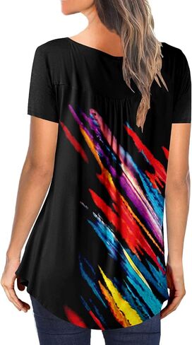 BeadChica Women's Casual Tunic Tops To Wear With Leggings Short Sleeve Flare Summer Loose TShirts Flowy Lace Blouses in Saudi Arabia