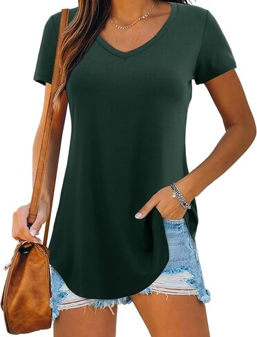 قمصان تونيك نسائية بأكمام قصيرة من Amoretu صيفية برقبة على شكل حرف V وقمصان كاجوال عصرية in Kuwait