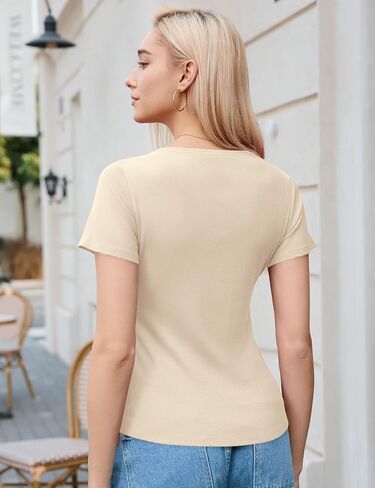 Micoson Women's Cross Wrap Tops Summer Deep V Neck T Shirts Casual Sexy Knit Short Sleeve Blouses Slim Fit Ruched Shirts in Saudi Arabia