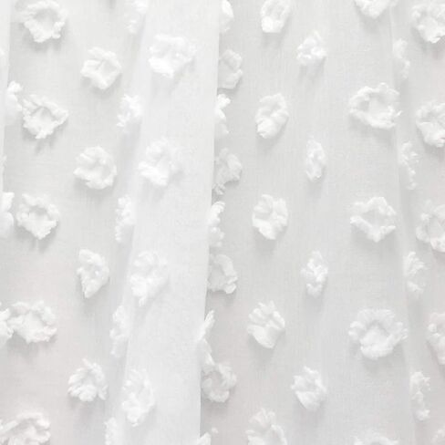 DriftAway Olivia White Voile Chiffon Sheer Kitchen Tier Window Treatment المطرزة بوم بوم مجموعة من 2 قضيب جيب كل 26 بوصة × 36 بوصة بالإضافة إلى رأس 2 بوصة أوف وايت in Kuwait