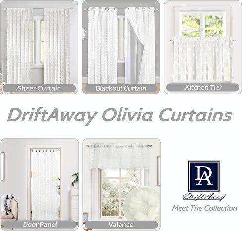 DriftAway Olivia White Voile Chiffon Sheer Kitchen Tier Window Treatment المطرزة بوم بوم مجموعة من 2 قضيب جيب كل 26 بوصة × 36 بوصة بالإضافة إلى رأس 2 بوصة أوف وايت in Kuwait