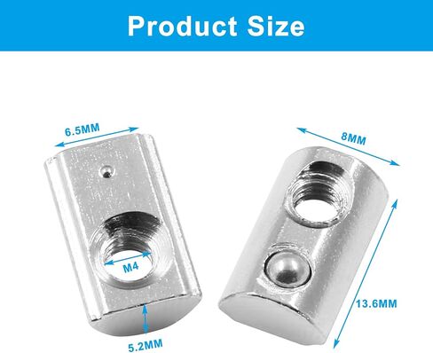 50PCS Roll in Spring T Nuts, 3030 Series M6 Half Round T Slot Nut Ball Loaded Elastic T Nut, Carbon Steel T-Nut for T-Slot 8mm 30 Series Aluminum Extrusion Profile in Saudi Arabia