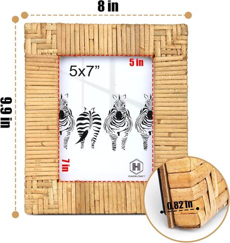 Rattan 4x6 Picture Frame, Boho Photo Frame, Cany Coastal Frame Stand Table Top Desk, High Definition Galss (4x6) in Saudi Arabia
